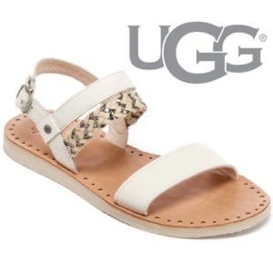 UGG NEW Elin Beige Leather Braided Flat Sandal Women's Casual Summer Shoes 9